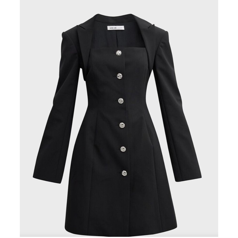 Adeam Dress Black‎ Blazer-Shrug A-Line Square Neckline Wool Blend Size 8